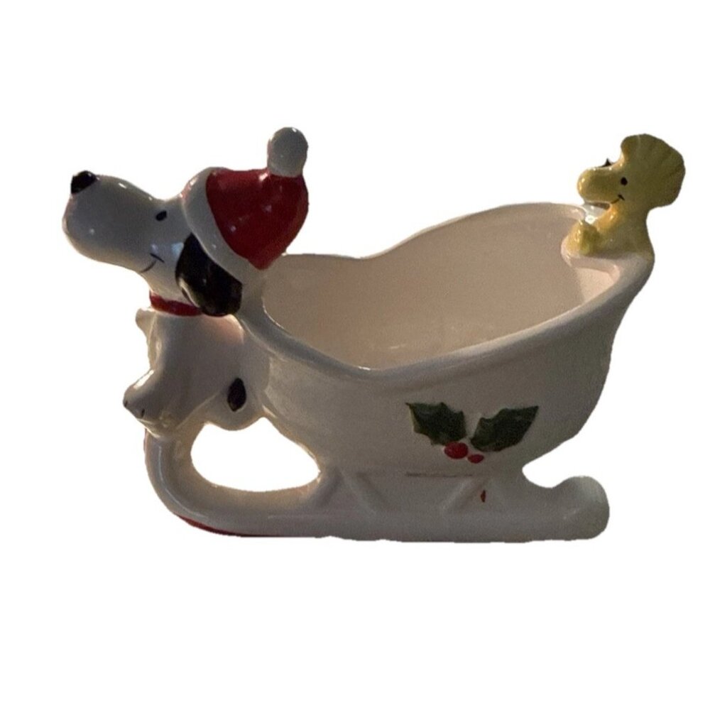 VTG  1972 Peanuts UFS Japan SNOOPY Woodstock Christmas Sleigh PLANTER Table Read